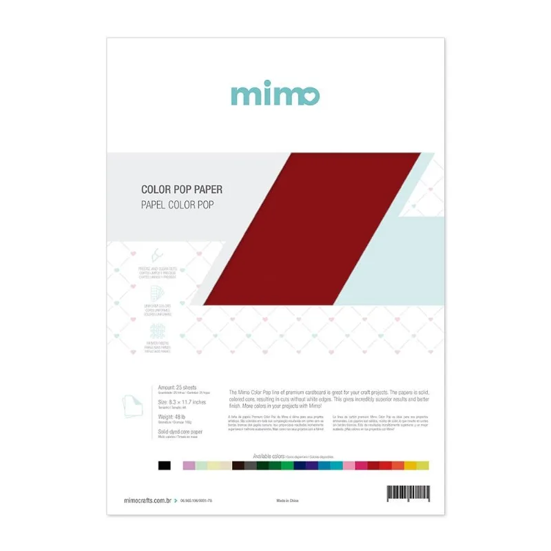 Papel Color Pop Vermelho Carmim Mimo - A4 - 180 gr - 25 unds