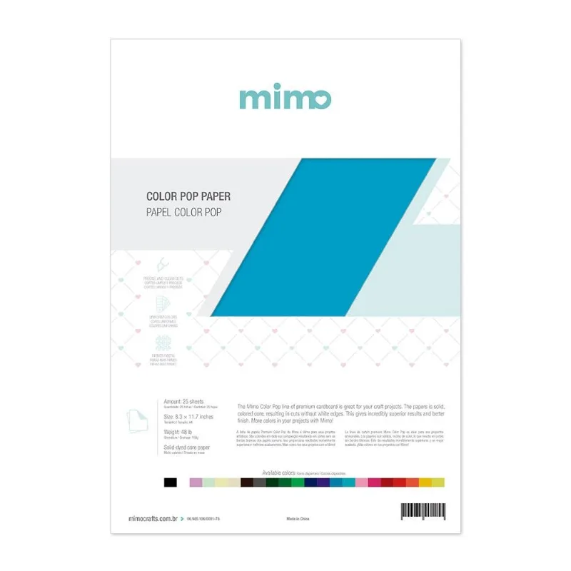 Papel Color Pop Azul Água Mimo - A4 - 180 gr - 25 unds