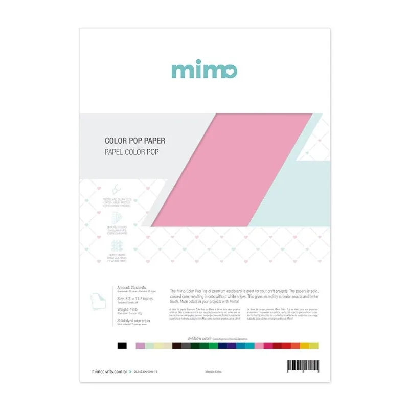 Papel Color Pop Rosa Chiclete Mimo - A4 - 180 gr - 25 unds