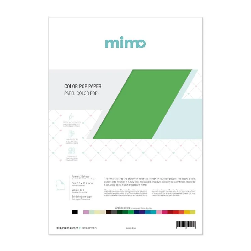 Papel Color Pop Verde Salada Mimo - A4 - 180 gr - 25 unds
