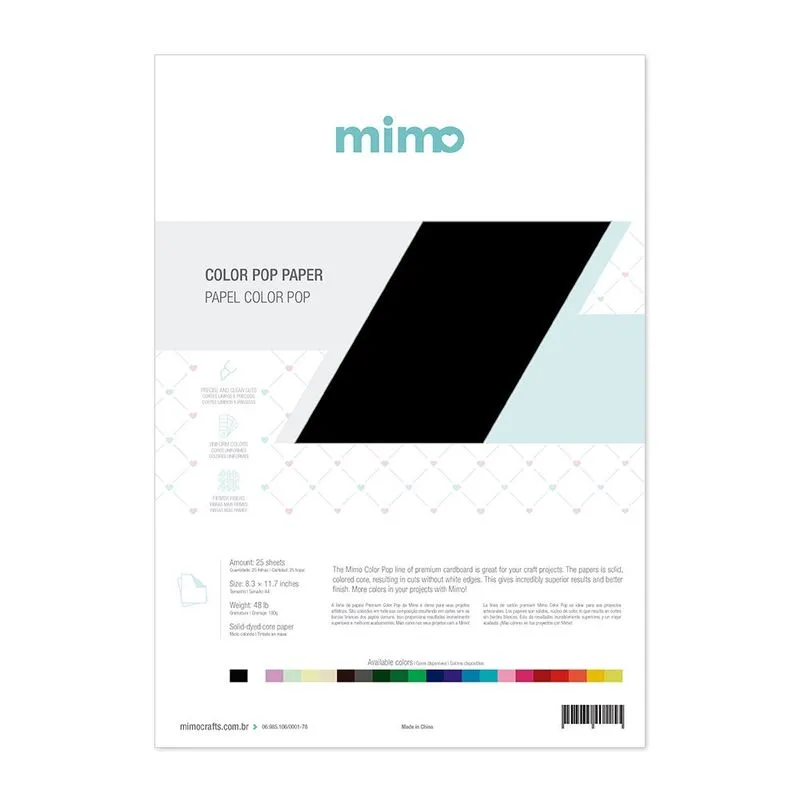 Papel Color Pop A4 180g Preto Absoluto Mimo 25 unidades