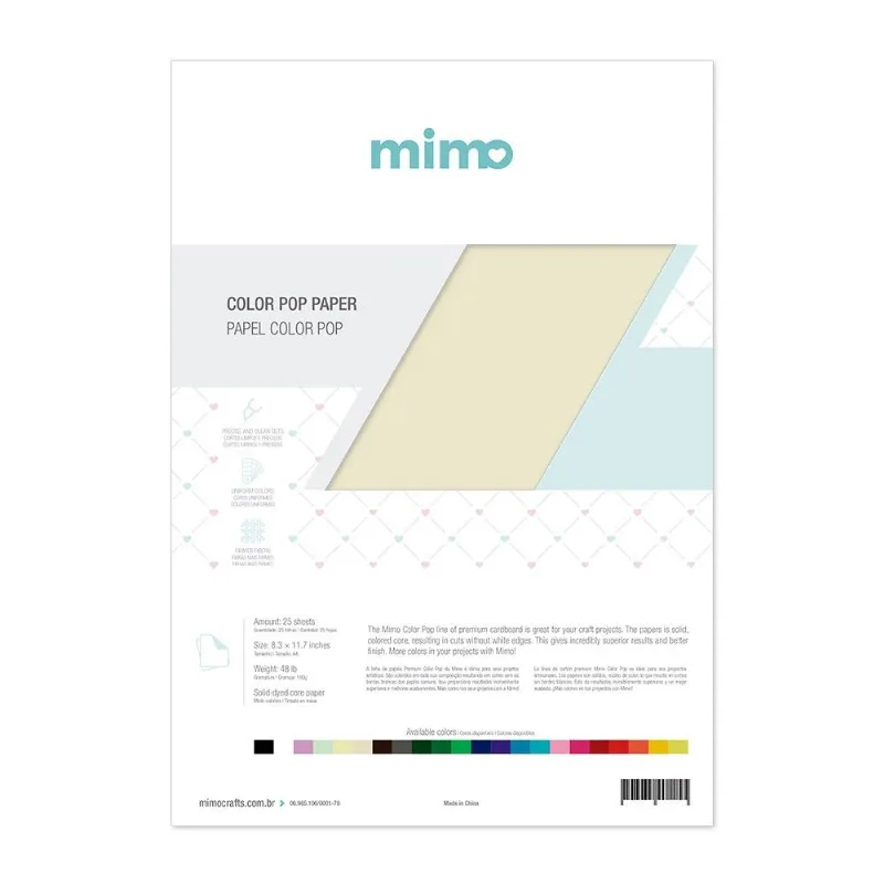 Papel Color Pop Creme Baunilha Mimo - A4 - 180 gr - 25 unds