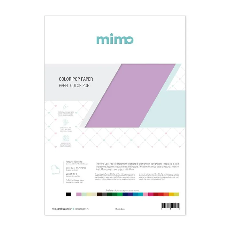 Papel Color Pop Roxo Candy Mimo - A4 - 180 gr - 25 unds