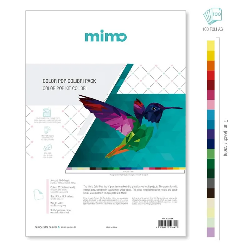 Papel Color Pop Kit Colibri Mimo - A4 - 180 gr - 100 unds