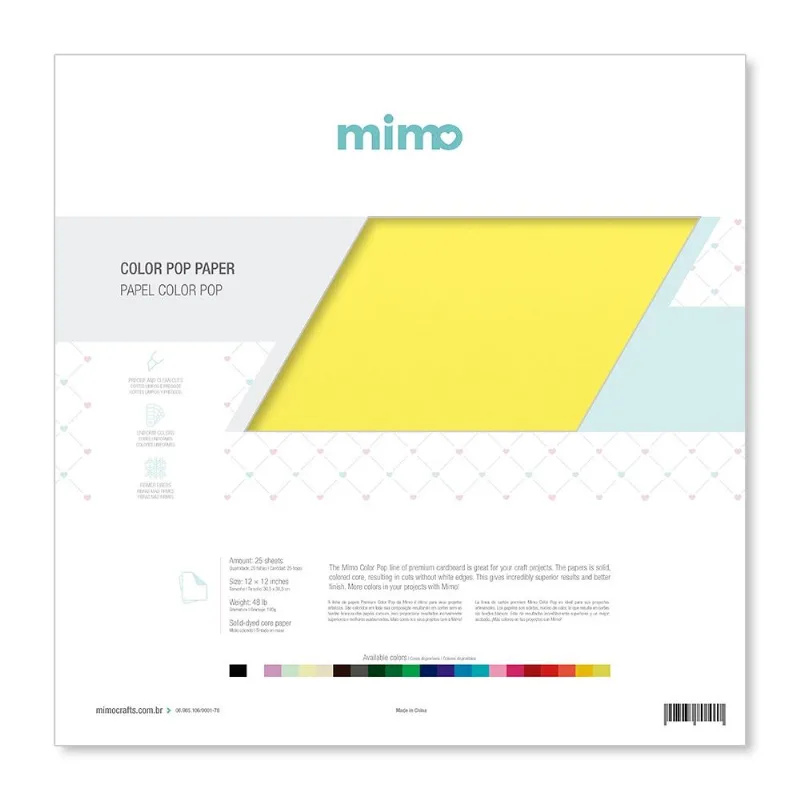 Papel Color Pop Amarelo Canarinho Mimo - 30,5 x 30,5 cm - 180 gr - 25 unds
