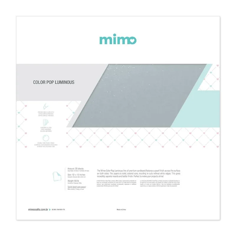 Papel Color Pop Luminous Prata Mimo - 30,5 x 30,5 cm - 250 gr - 20 unds