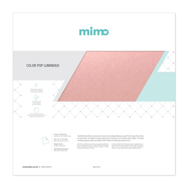 Papel Color Pop Luminous Rosa Blush Mimo - 30,5 x 30,5 cm - 250 gr - 20 unds