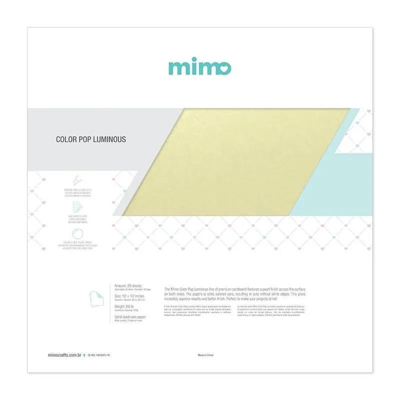 Papel Color Pop Luminous Camomila Mimo - 30,5 x 30,5 cm - 250 g - 20 Fls