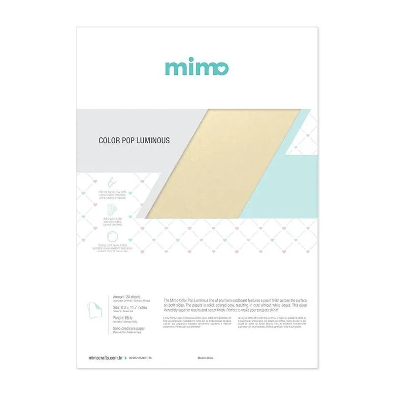 Papel Color Pop Luminous Creme Mimo - A4 - 250 gr - 20 unds