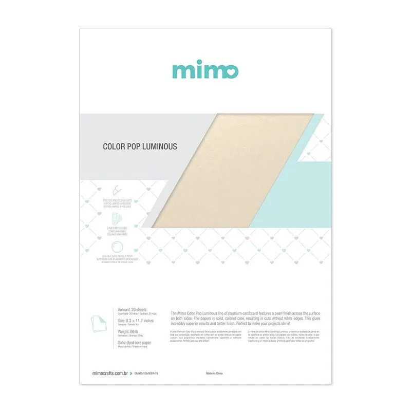 Papel Color Pop Luminous Branco Mimo - A4 - 250 gr - 20 unds