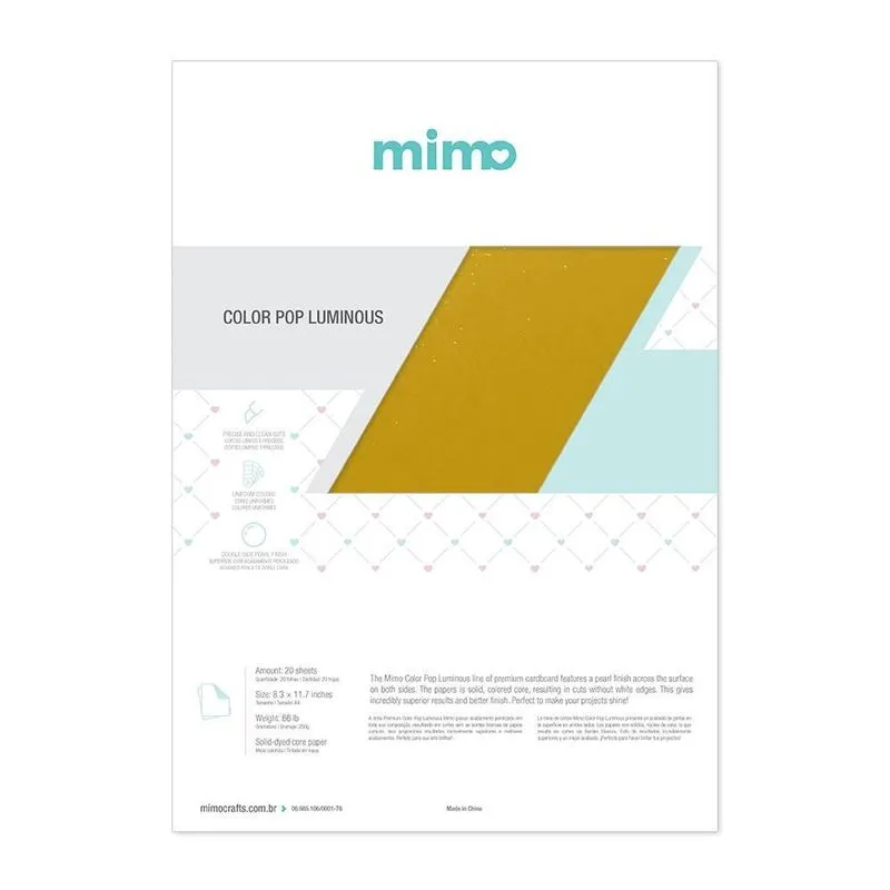 Papel Color Pop Luminous Ouro Mimo - A4 - 250 gr - 20 unds