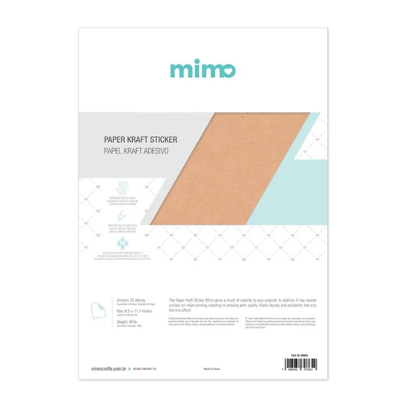 Papel Kraft Adesivo Imprimível Mimo - A4 - 85g - 20 Fls