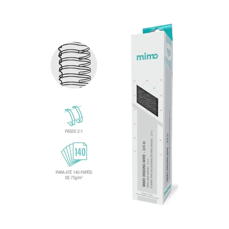 Wire-o Binding Passo 2:1 para Encadernação de Cadernos e Álbuns - Mimo PRETO - 3/4" - 20 UNIDADES - Mimo