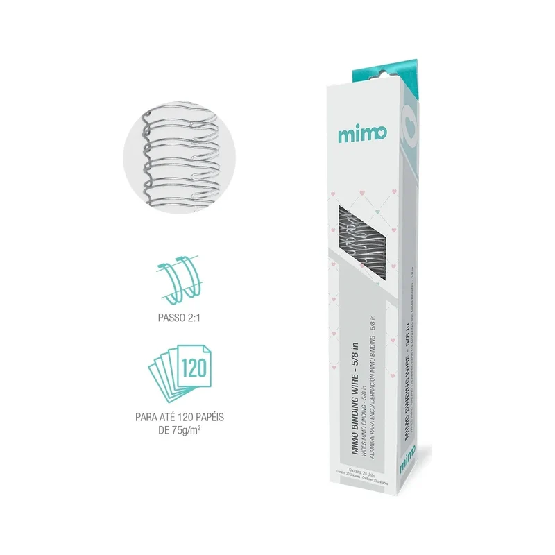 Wire-o Binding Passo 2:1 para Encadernação de Cadernos e Álbuns - Mimo PRATA - 5/8" - 20 UNIDADES - Mimo