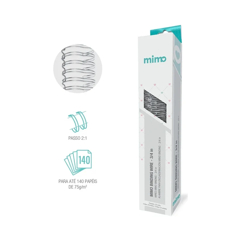 Wire-o Binding Passo 2:1 para Encadernação de Cadernos e Álbuns - Mimo PRATA - 3/4" - 20 UNIDADES - Mimo