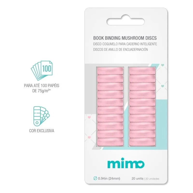 Disco Cogumelo para Caderno Inteligente Rosa Candy 24mm Mimo 20 Unidades