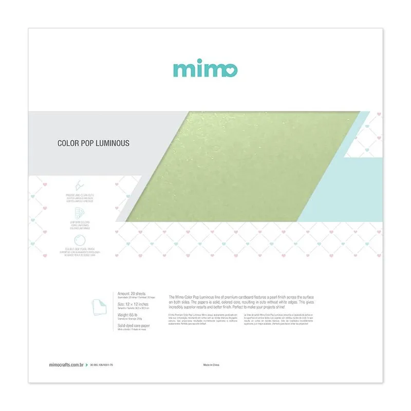 Papel Color Pop Luminous Verde Salada Perolizado Mimo 30,5 x 30,5 cm 250 gramas - 20 Folhas