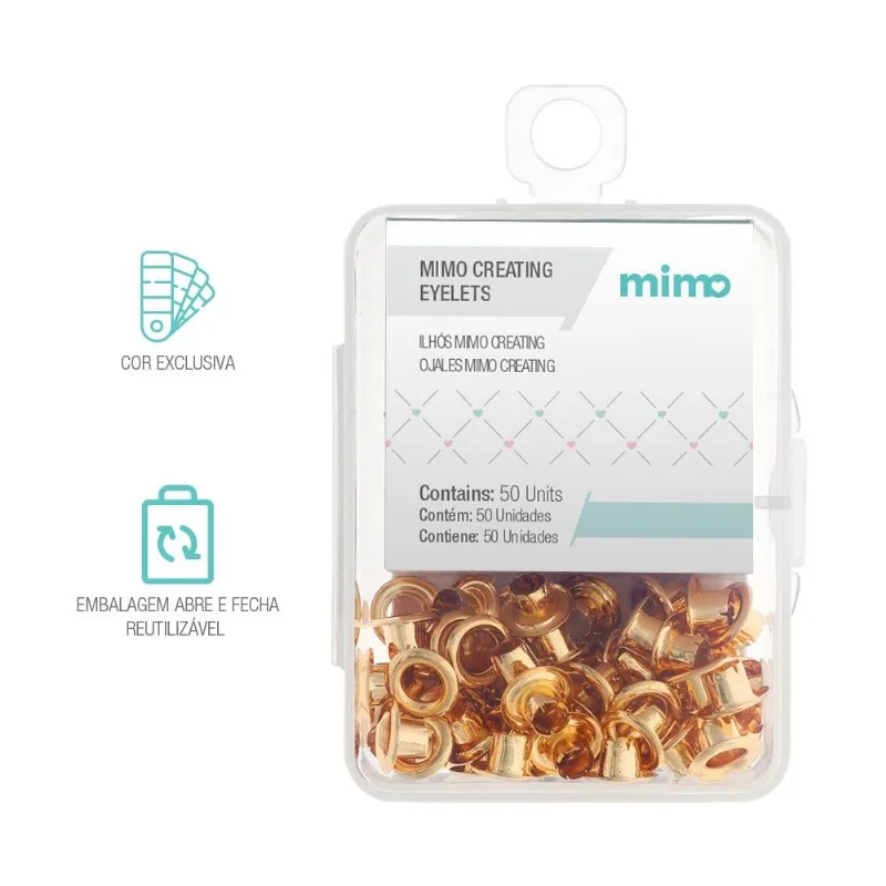 Ilhós Mimo Creating - Redondo - Dourado - 4,5 Mm - 50 Unids