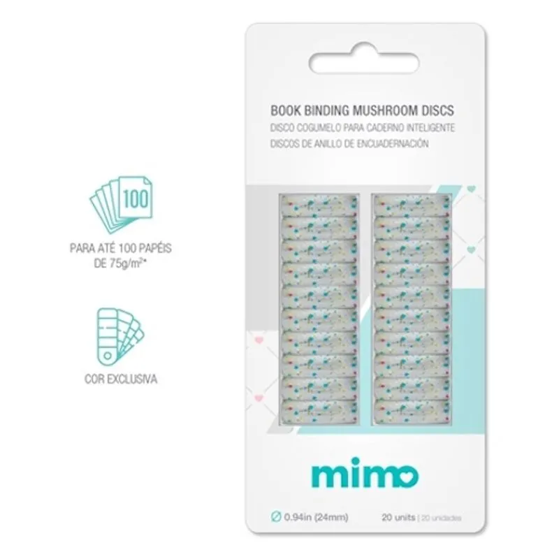Disco Cogumelo para Caderno Inteligente Glitter Colorido 24mm Mimo 20 Unidades
