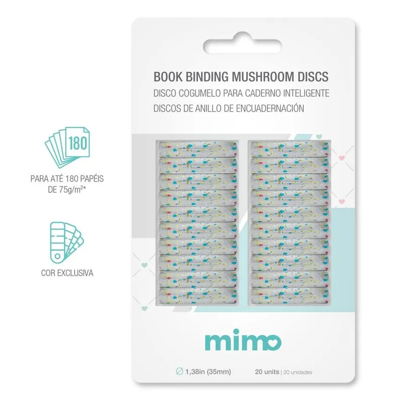 Disco Cogumelo para Caderno Inteligente Glitter Colorido 35mm Mimo 20 Unidades