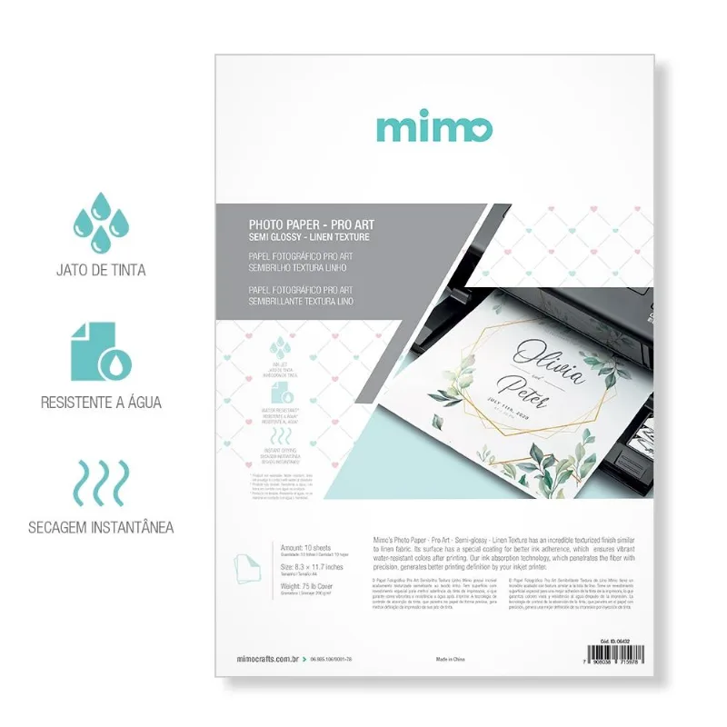 Papel Fotográfico Semibrilho Textura Linho - Mimo - 200 G - A4 - 10 Fls