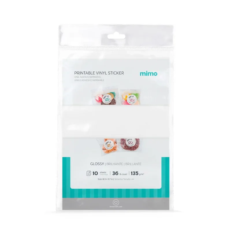 Vinil Adesivo Imprimível Branco Brilho Resistente A Água - Mimo - A4 10 Fls