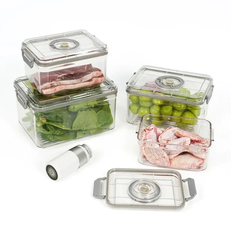 Kit 4 Potes Herméticos Com 1 Bomba A Vácuo Para Preservação Dos Alimentos Pode Ser Levado Ao Microondas Freezer E Máquina De Lavar Louça