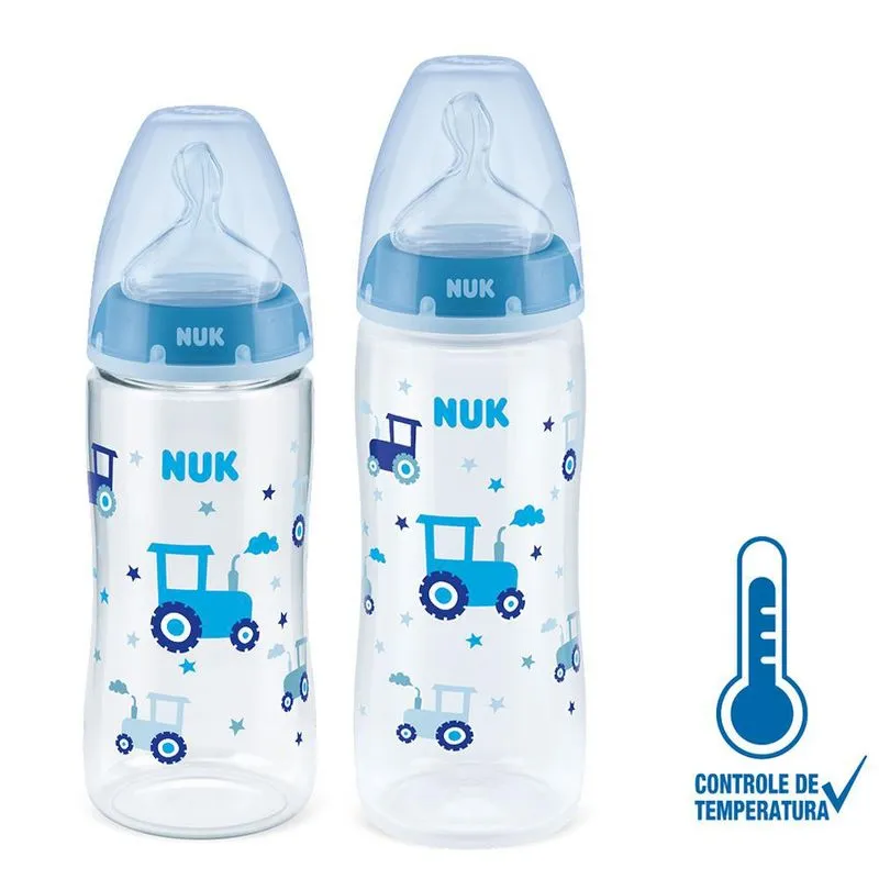 Mamadeira Nuk 6+ Meses 300 E 360ml Controle Temperatura Azul
