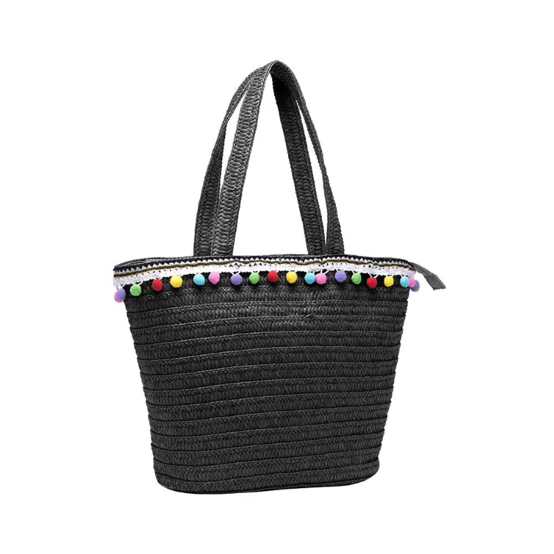 Bolsa Praia Semax Pompom Tote Bag Preta