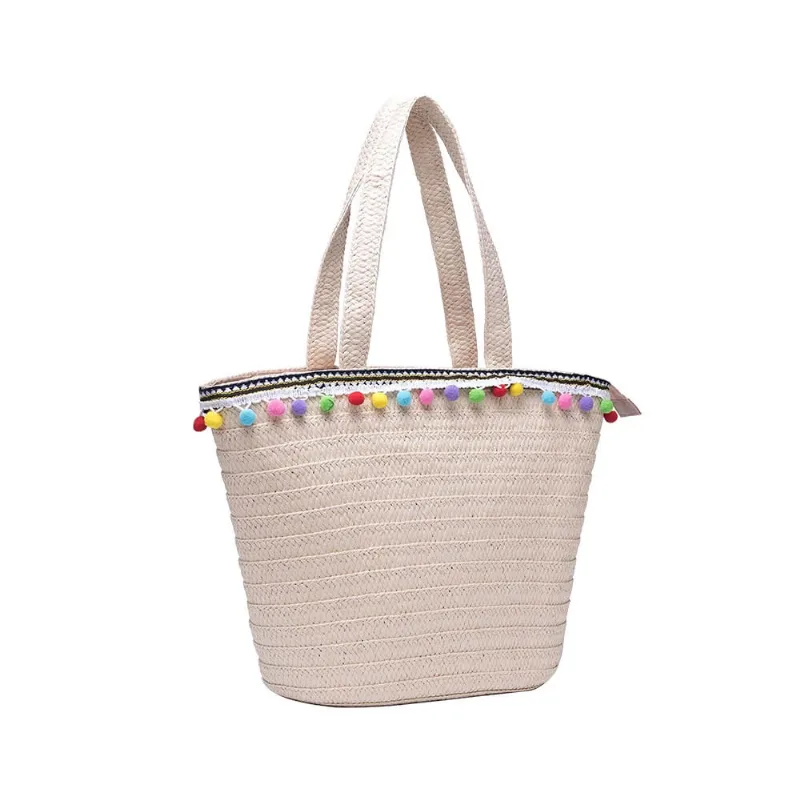 Bolsa Praia Semax Pompom Tote Bag Bege