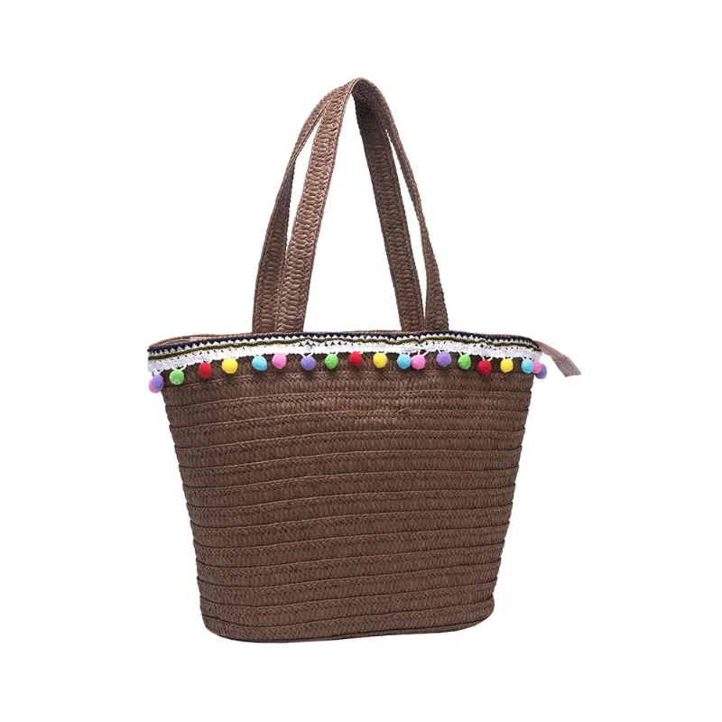Bolsa Praia Semax Pompom Tote Bag Café