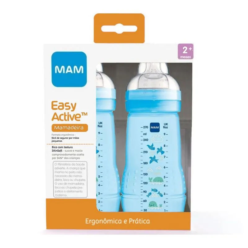 Mamadeira Mam Menino Azul Easy Active 270/270ml 4+ Meses
