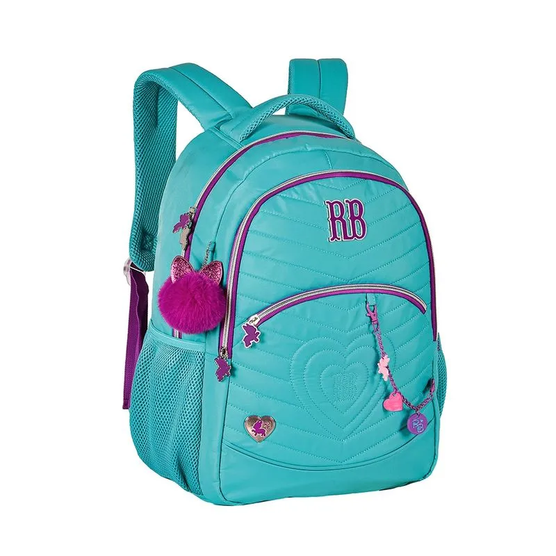 Mochila Teen Clio Style Rebecca Bonbon Matelassê com Pingente Personalizado 17,5" - Item Sortido