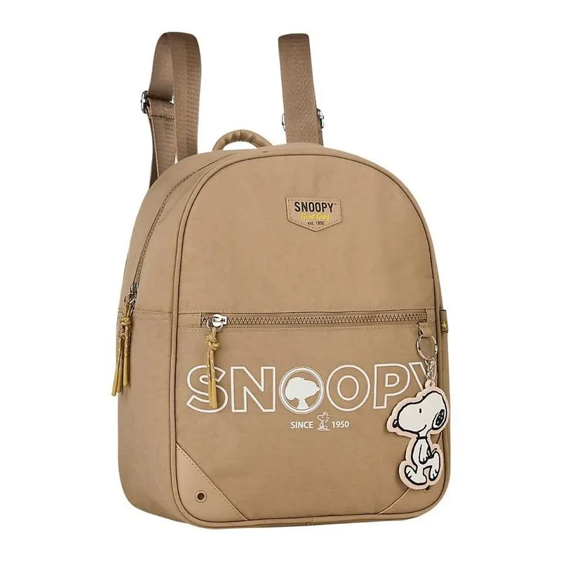 Bolsa Mochila De Costas Em Nylon Snoopy Collors Sp2846 Taupe