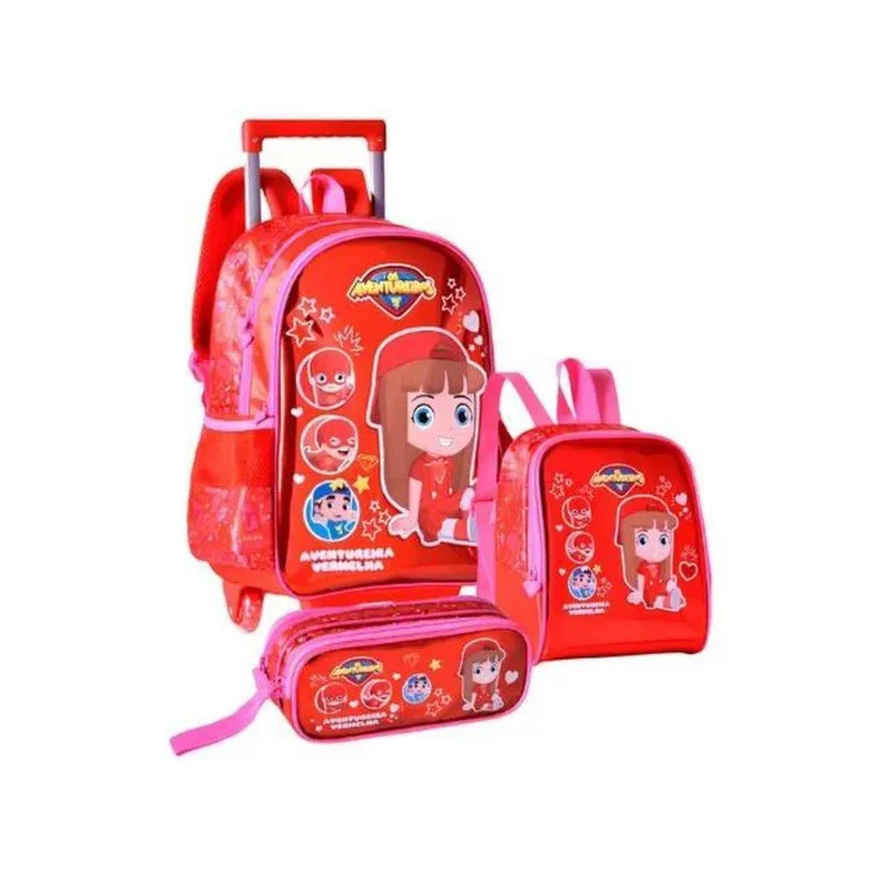 Kit Mochila De Rodinha Lancheira Estojo Os Aventureiros Clio