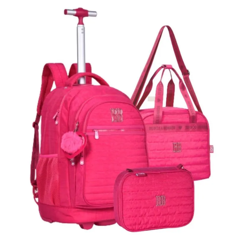 Kit Mochila Carrinho Lancheira Estojo Rebecca Bonbon Crinkle Matelassê RB24043