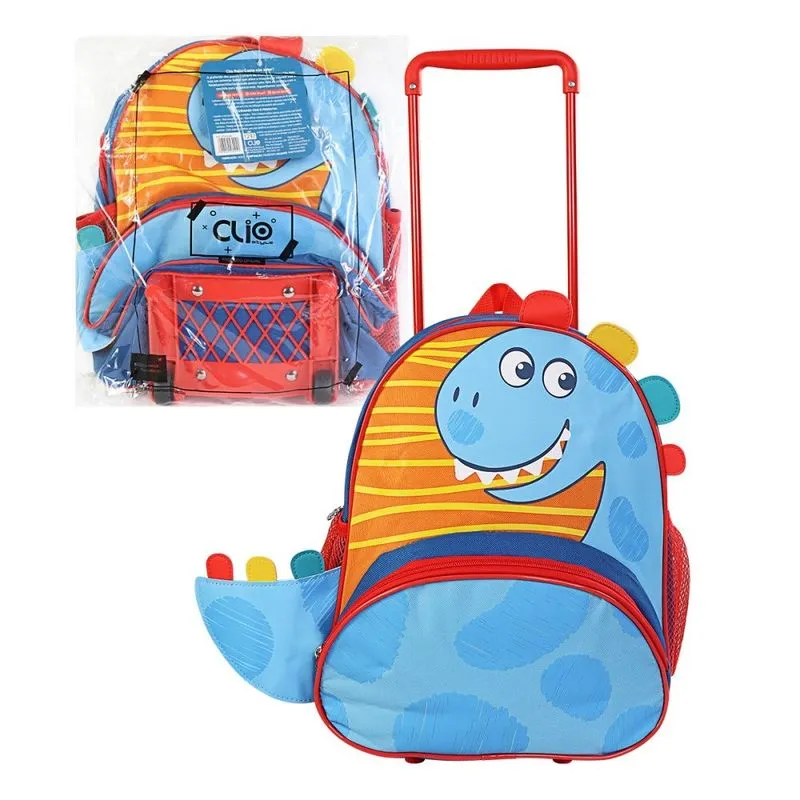 Mochila de Rodinhas Infantil Passeio Escolar Dino Azul Clio Pets
