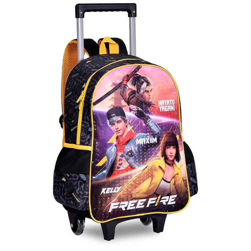 Mochila Free Fire De Carrinho 16 Preto/Amarelo