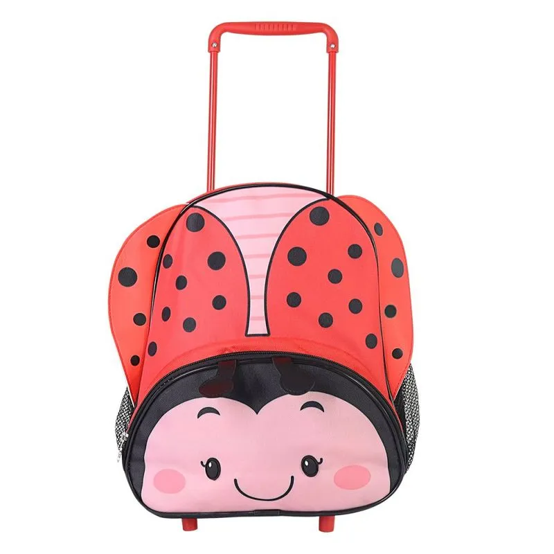 Mochila Infantil Escolar Bichinho 3d Com Rodinhas Joaninha