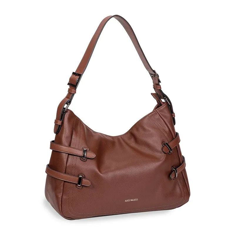 Bolsa De Ombro Alice Palucci Texturizada Alça Ajustável Feminina Marrom MARROM - UNICO
