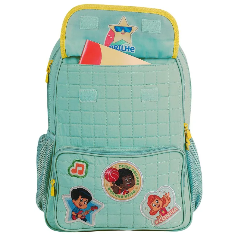 Mochila Tres Palavrinhas Costas 16" Verde/amarelo