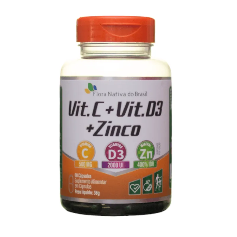 Vitamina C + Vitamina D3 + Zinco 600 Mg 60 Cápsulas