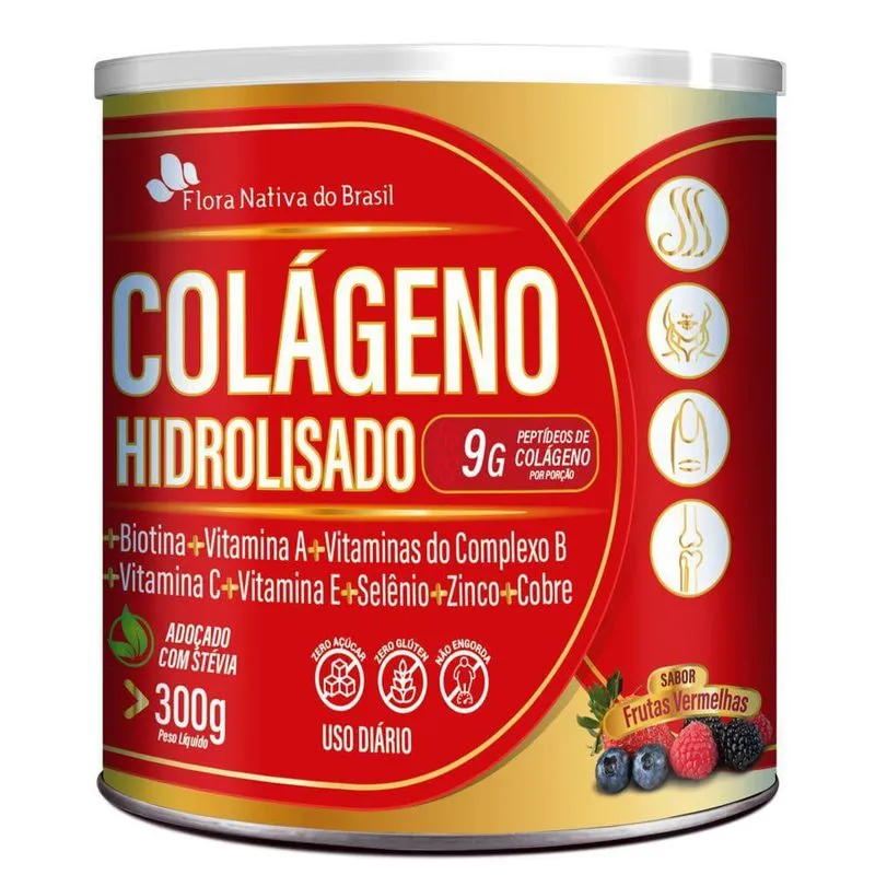 Colágeno Hidrolisado Com Vitaminas - Frutas Vermelhas 300g