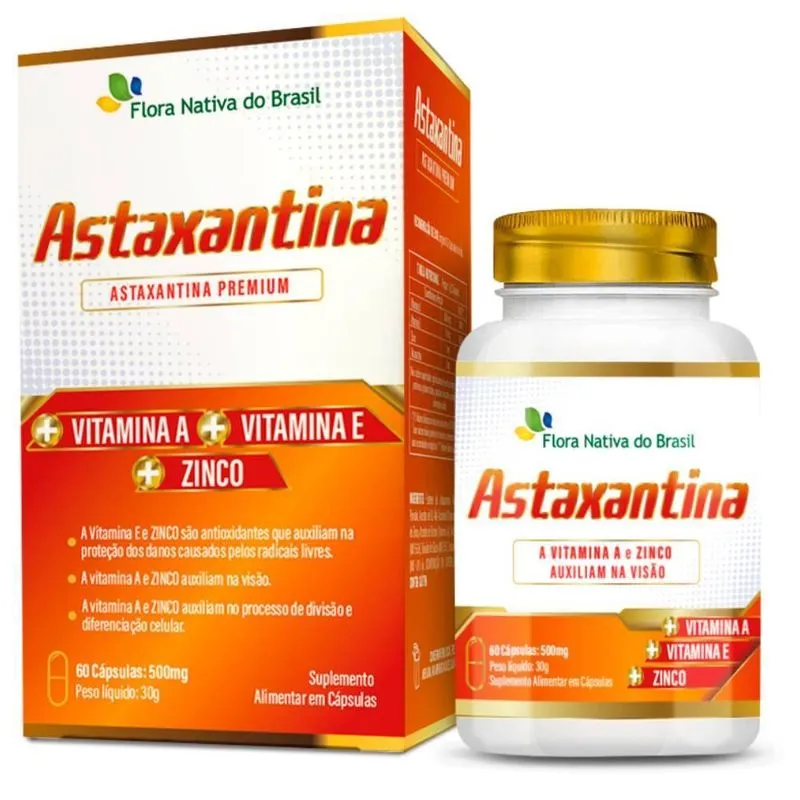 Astaxantina Premium Vitamina A E Zinco 60 Cápsulas Flora