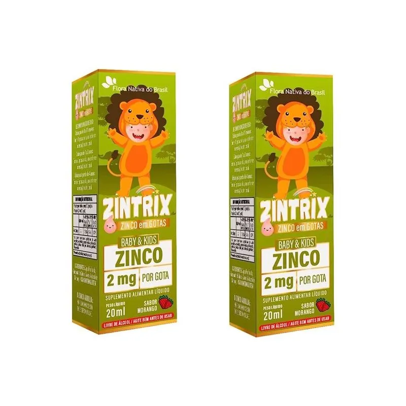 2x Zintrix Zinco Em Gotas Baby & Kids 2mg Por Gota 20ml - Flora Nativa do Brasil