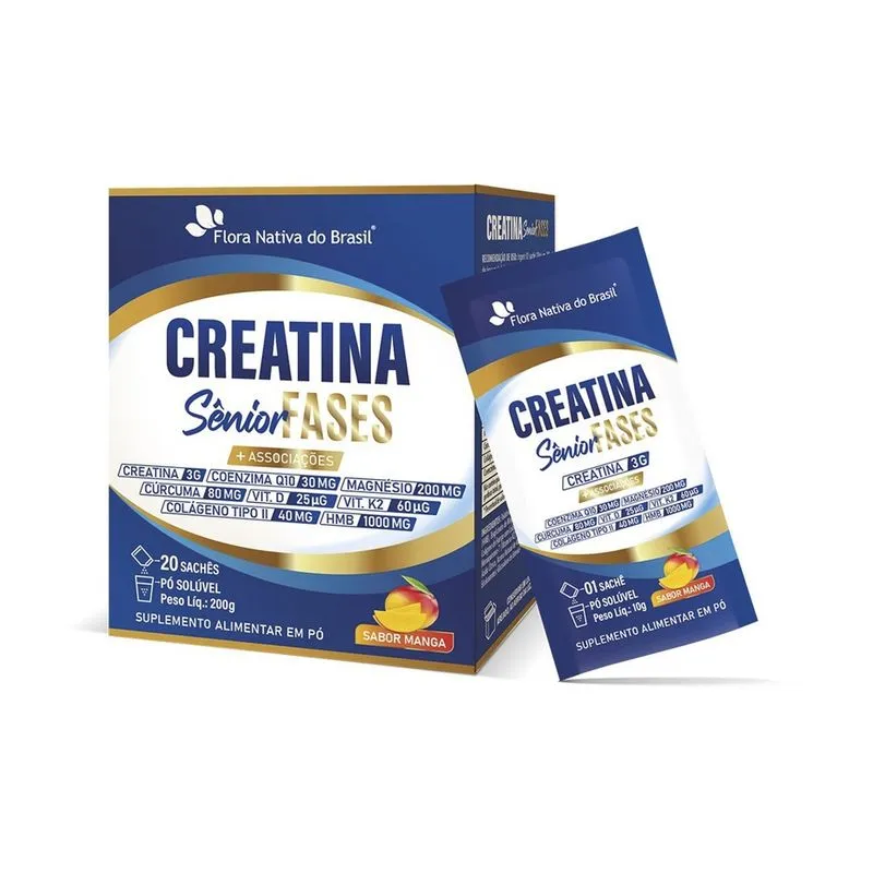 Creatina Sênior Coenzima Cúrcuma Colágeno Tipo 2 200g Sabor Manga - Flora nativa do brasil