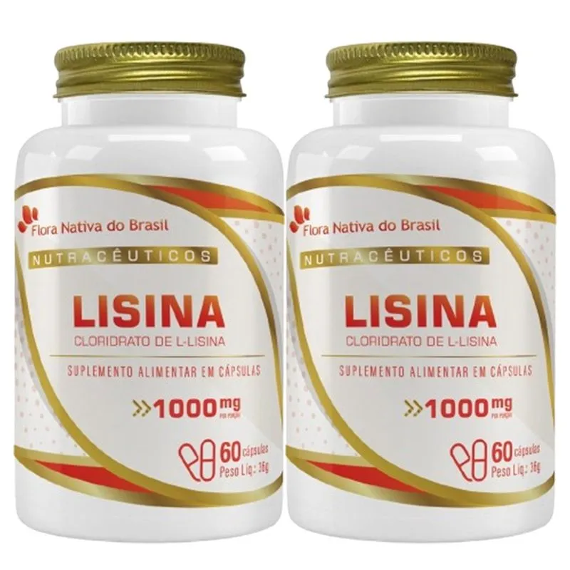 2x Lisina 1000mg Pura 120 Cápsulas - Flora Nativa do Brasil
