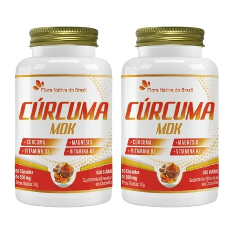 2x Cúrcuma Mdk + Magnésio + Vitamina K2 + Vitamina D3 60 Cápsulas 500mg - Flora nativa do Brasil