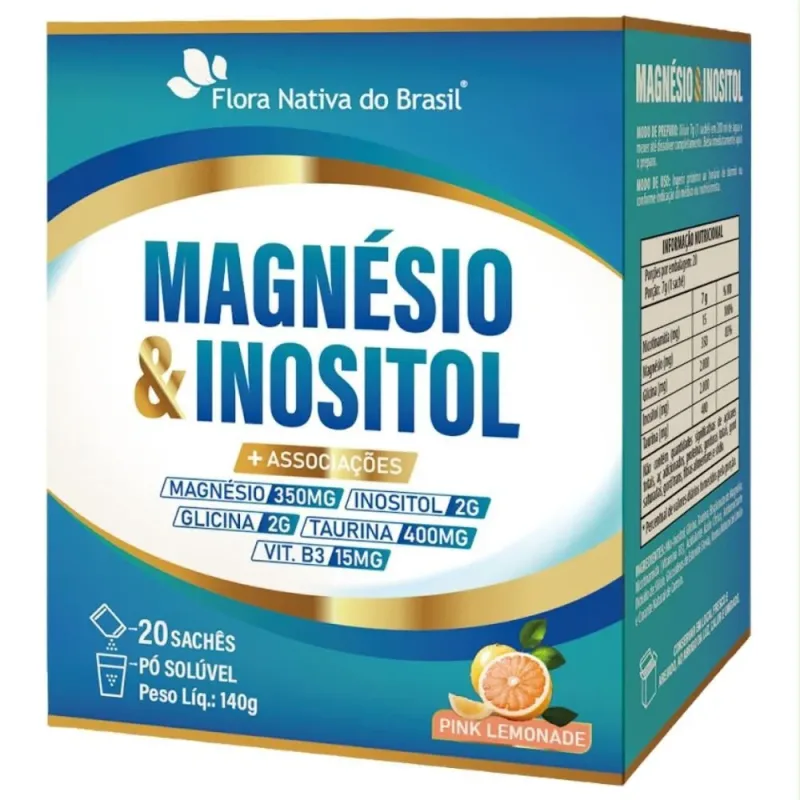 MAGNESIO E INOSITOL + ASSOCIAÇOES EM PO C/20 SACHES (FLORA NATIVA) SABOR PINK LEMONADE - Vitália Naturais