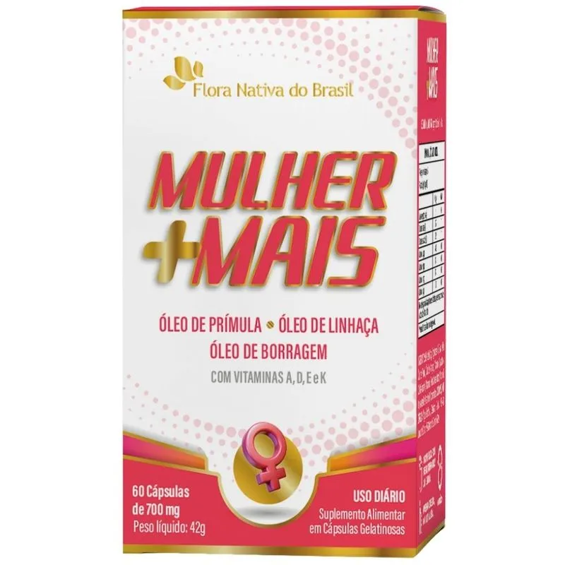 Mulher +Mais - Prímula, Linhaça, Borragem + Vit. ADEK - 60 cápsulas - Flora Nativa